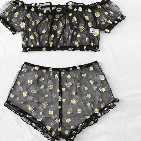 Black *** Sheer Play set, Romper, Teddy, Cosplay Pyjama set with Crop Top - Picture 1 of 7